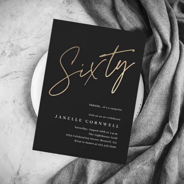 Dourado 60º Convite de Aniversário do Script de Or (Criador carregado)