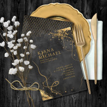 Dourado Abstrato de Casamento V1 Black ID867