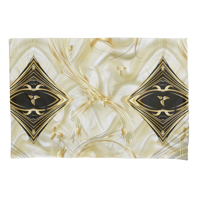 Dourado Abstrato-flores e preto na folha de seda C (Frente)