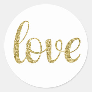Dourado adesivos de amor, fonte brilhante, redondo