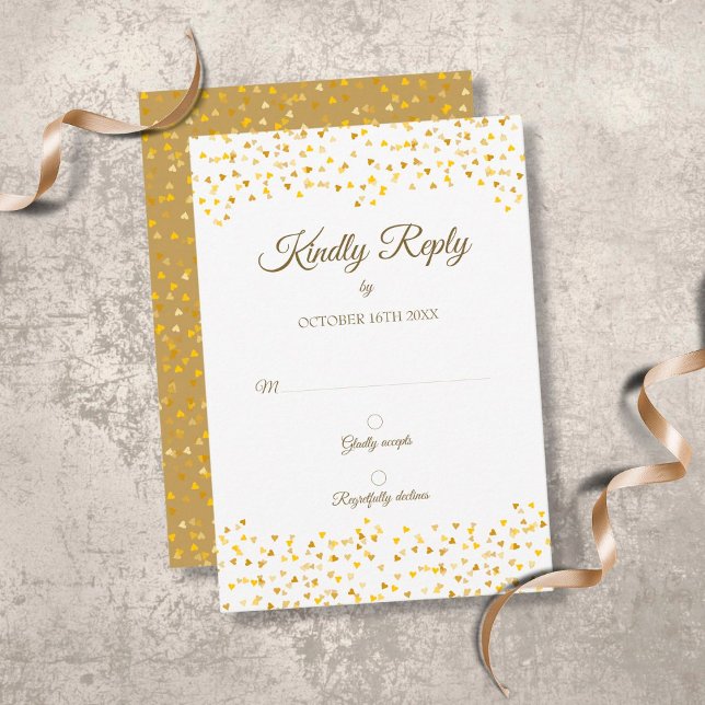 Dourado Amor Corações Confetti Elegante RSVP Chic (Criador carregado)