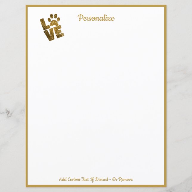 Dourado Amor, seu Papel de carta de impressão Pet  (Frente)