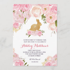 Dourado aniversário cor-de-rosa, Convite Floral,