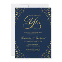 Dourado Azul Ela Disse Sim Convite Festa de noivad