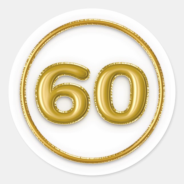 Dourado Balão Número 60 Adesivo Redondo (Frente)