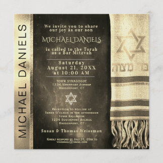 Dourado Bar Mitzvah Prayer Shawl Convite