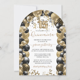 Dourado Black Sparkle Quinceanera Balon Convite
