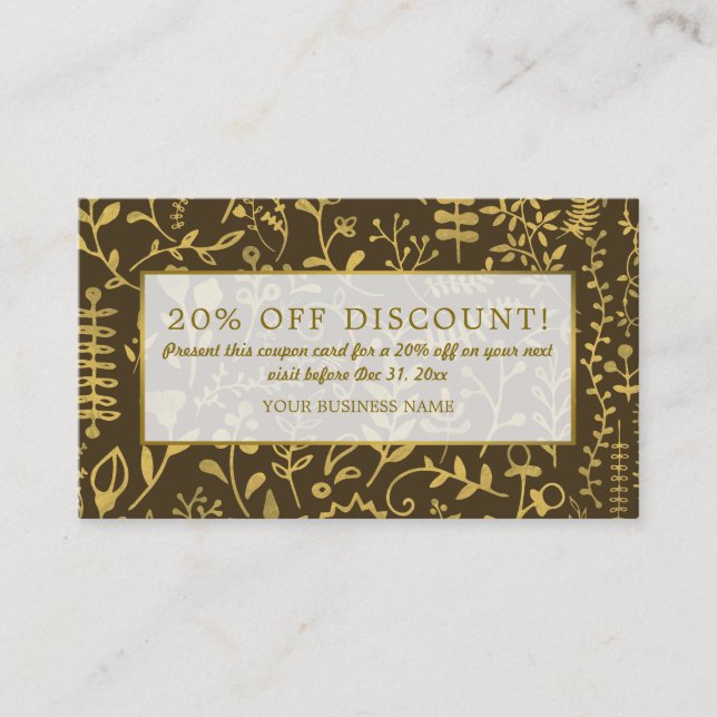 Dourado Boho Floral, Desconto Voucher (Frente)