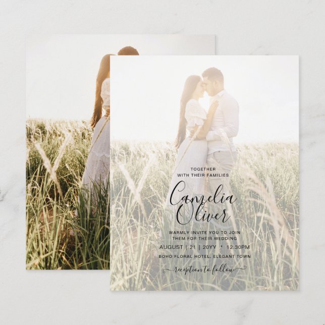 Dourado Branco Clássico de Convite para Foto de Or (Frente/Verso)