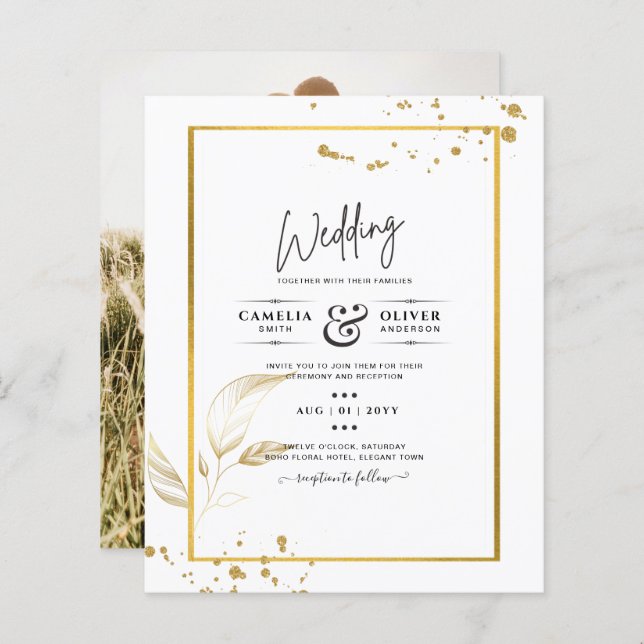 Dourado Branco Clássico de Convite para Foto de Or (Frente/Verso)