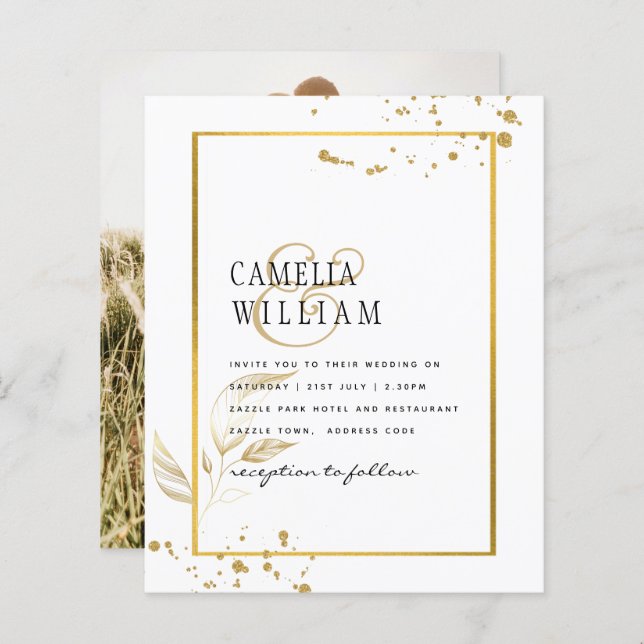Dourado Branco Clássico de Convite para Foto de Or (Frente/Verso)