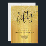 Dourado brilhante 50.º Convite de Aniversário<br><div class="desc">Dourado 50.º Convite de Aniversário. Design de modelo de convite de 50 anos minimalista com caligrafia,  tipografia manuscrita e design de brilho preto e dourado.</div>