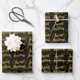 Dourado brilho escuro doce 16 padrão elegante de s