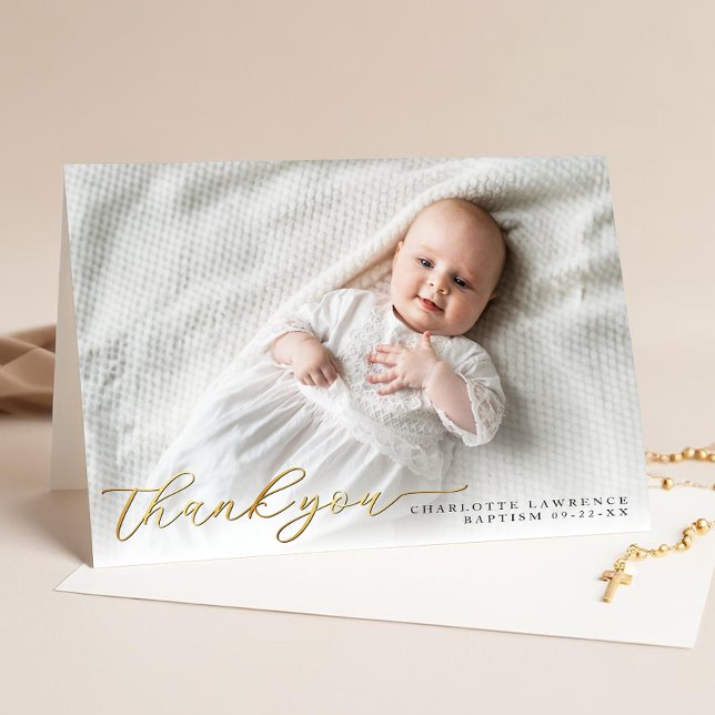 Dourado Cartões de agradecimentos de Batismo de Sc (Baptism Thank You Card)