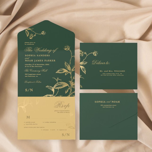 Dourado casamento botânico elegante e verde (Criador carregado)