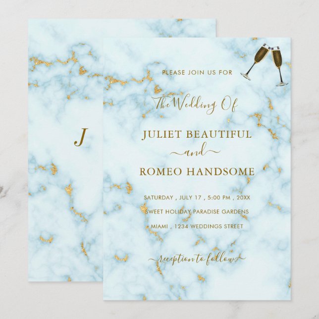 Dourado Casamento Branco Marble Convite para Desig (Frente/Verso)
