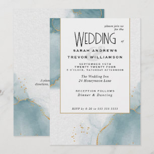 Dourado Casamento de Orçamento Convite Azul Dusty