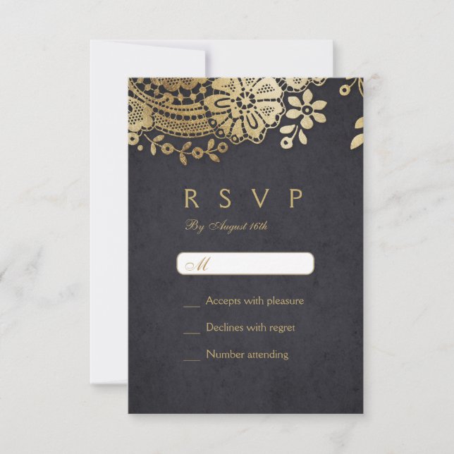 Dourado casamento elegante vintage, RSVP (Frente)