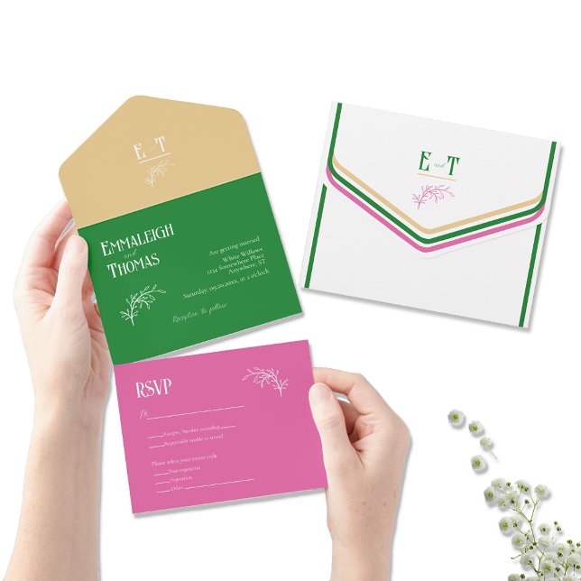 Dourado Casamento Simples, Rosa Quente e Verde (Criador carregado)