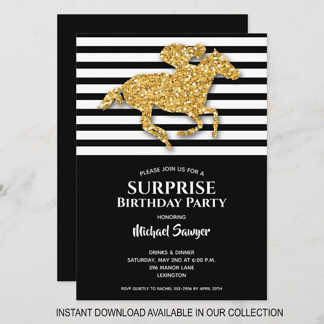 Dourado Cavalo Negro Strike White Aniversário Conv (INSTANT DOWNLOAD available in our collection to send your invitations digitally.)