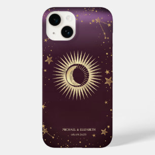 Dourado Celestial Sol E Lua Estrelas Borgonha