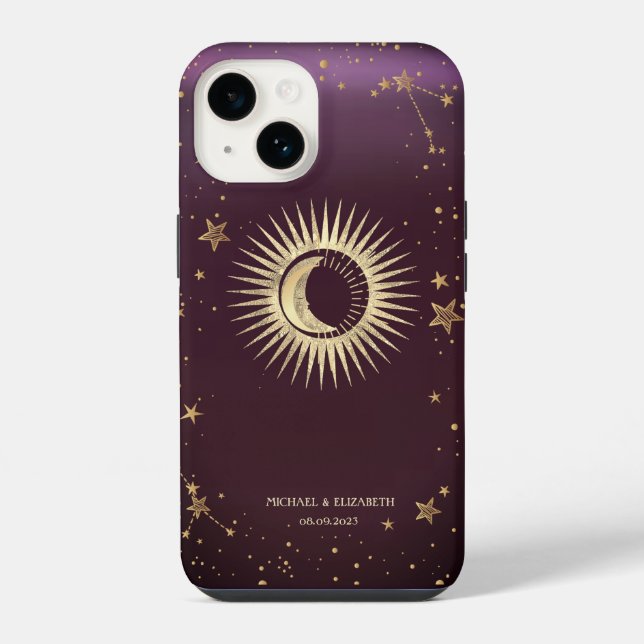 Dourado Celestial Sol E Lua Estrelas Borgonha (Verso)