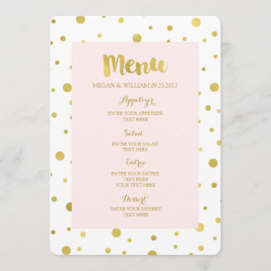 Dourado Confetti Pastel Blush Pink Menu Casamento