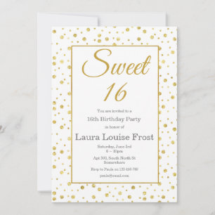 Dourado Confetti Sweet 16 Convite de Aniversário