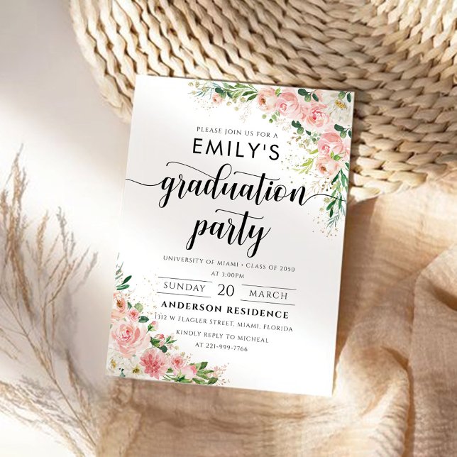 Dourado Convite à Festa de formatura Rosa Rosa Ros (Criador carregado)