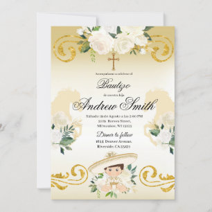 Dourado Convite Batismo Espanhol Mexicano Charro