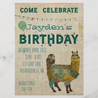 Dourado Convite De Aniversário De Coruja De Alpaca