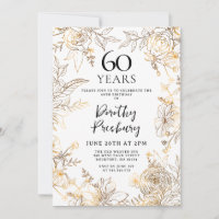 Dourado Convite de aniversário White Floral 60º