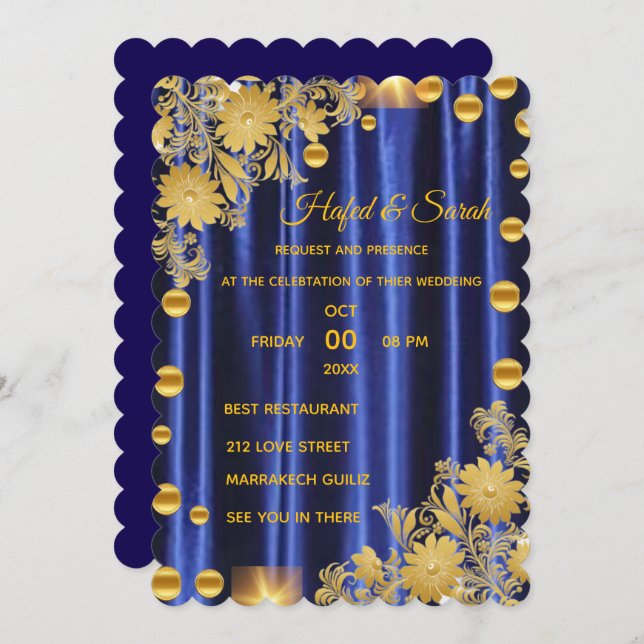 Dourado convite de casamento espelhado, Dourado es (Frente/Verso)