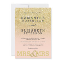 Dourado convite de casamento lésbico rosa e brilha