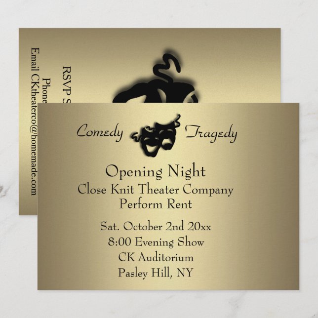 Dourado Convite Noturno de Abertura (Frente/Verso)