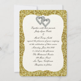 Dourado Convite para Casamento de Corações de Diam