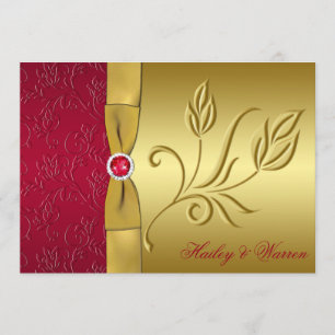 Dourado Convite para Casamento Floral, Vermelho,