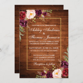 Dourado Convite para Madeira Floral de Casamento R