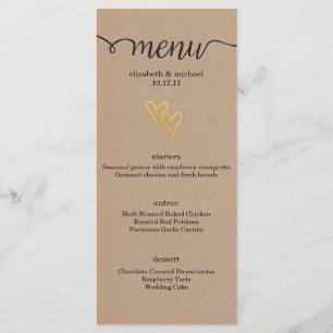 Dourado Coração Kraft Menu Casamento