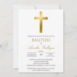 Dourado Crucifixo batismo espanhol Convite