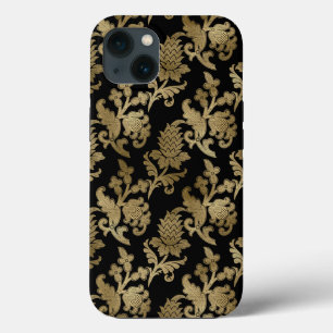 Dourado Damask Floral Sobre Presente Negra De Casa