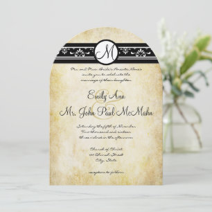 Dourado Damask Swirls Convite de Casamento 5x7