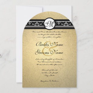 Dourado Damask Swirls Convite De Casamento 5x7