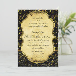 Dourado Damask Swirls Convite Para Casamento