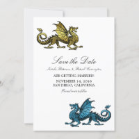 Dourado Dragão Azul Salvar a Data Convite