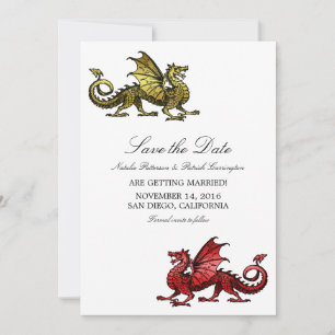 Dourado Dragão Vermelho Salvar a Data Convite