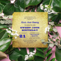 Dourado e apphire Blue Sparkly Sweet 16 Convite