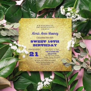 Dourado e apphire Blue Sparkly Sweet 16 Convite