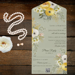 Dourado e Beige Floral no Código QR Verde do Sage