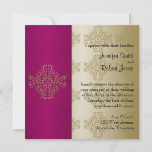 Dourado e Borgonha - Convite para Casamento